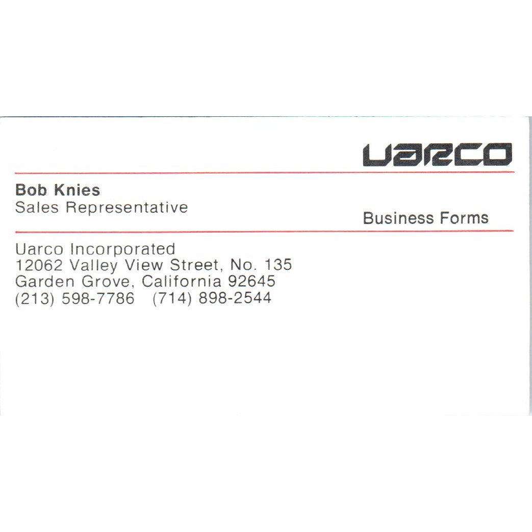 Bob Kines Uarco Inc Garden Grove CA Vintage Business Card SE3-B5