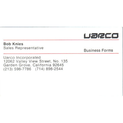Bob Kines Uarco Inc Garden Grove CA Vintage Business Card SE3-B5