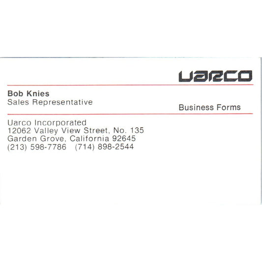Bob Kines Uarco Inc Garden Grove CA Vintage Business Card SE3-B5