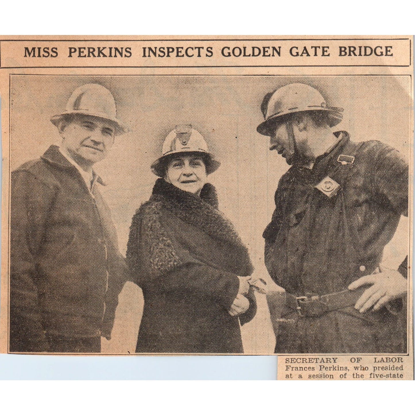 Frances Perkins Inspects Golden Gate Bridge 1935 Newspaper Article AE7-N3