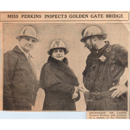 Frances Perkins Inspects Golden Gate Bridge 1935 Newspaper Article AE7-N3