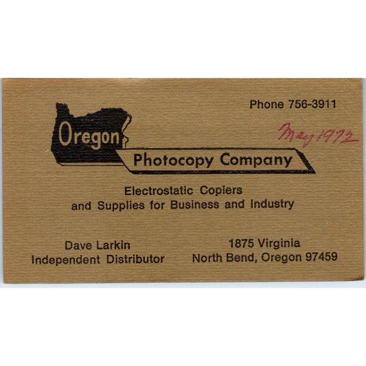 Dave Larkin Oregon Photocopy Company North Bend OR Vintage Business Card SE3-B3