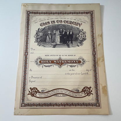 Blank Marriage Certificate Genesis 11:24 1892 Bible Engraving V1-6