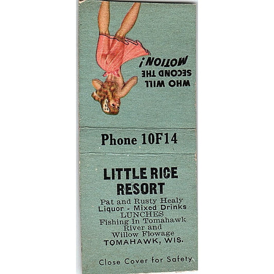 Little Rice Resort Tomahawk WI Pinup Vintage Matchbook Cover SC7-Y5