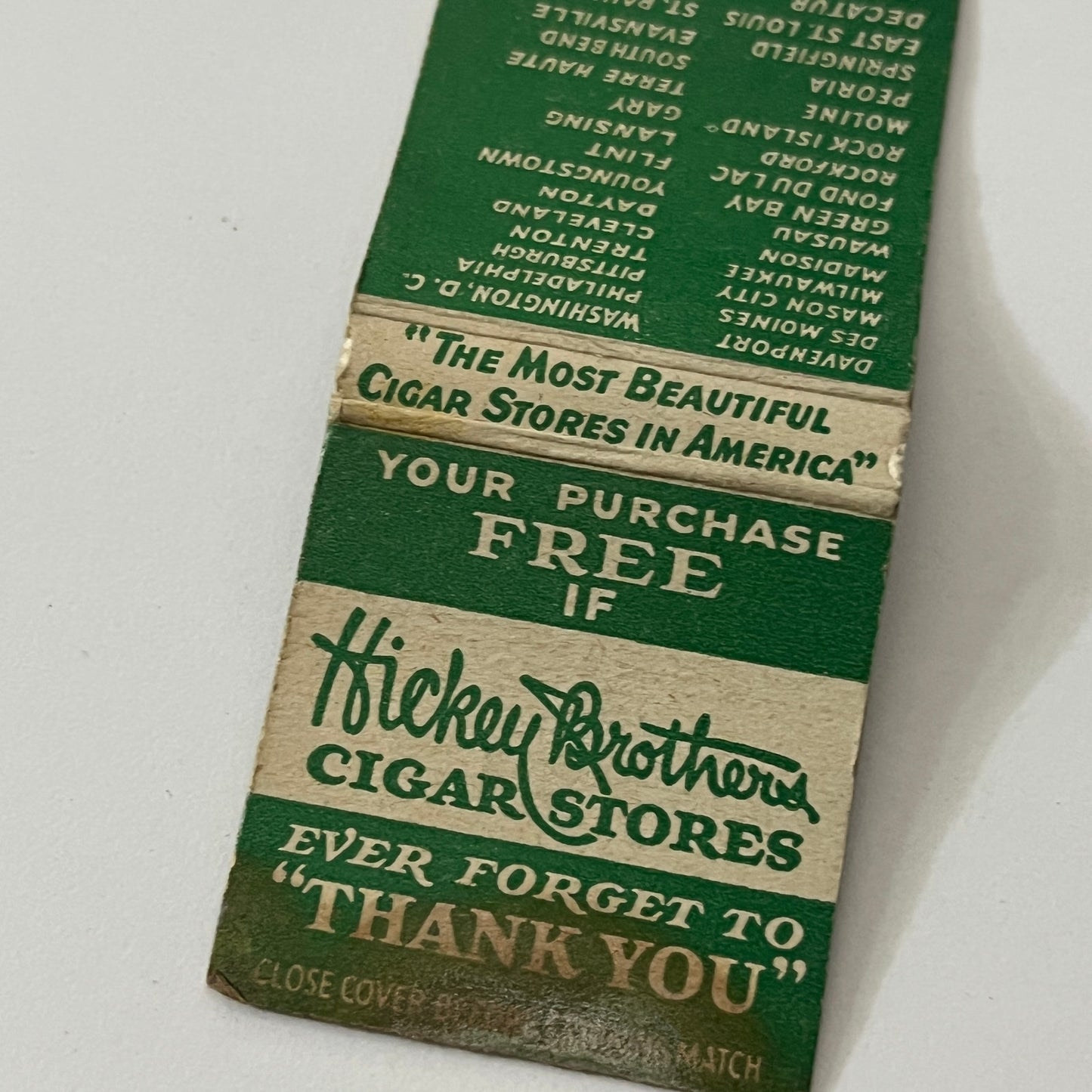 Hickey Brothers Cigar Stores Vintage Matchbook Cover TB6-MB1-12