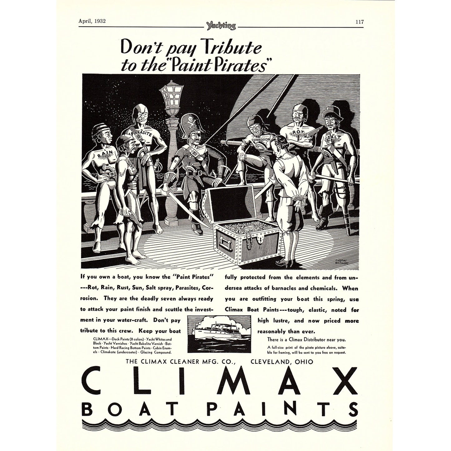Climax Boat Paints The Climax Cleaner Mfg Co Cleveland OH 1932 Ad V1-4