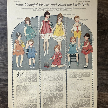 1925 Nine Colorful Frocks & Suits for Little Tots Vtg Magazine Article 10x13 V8