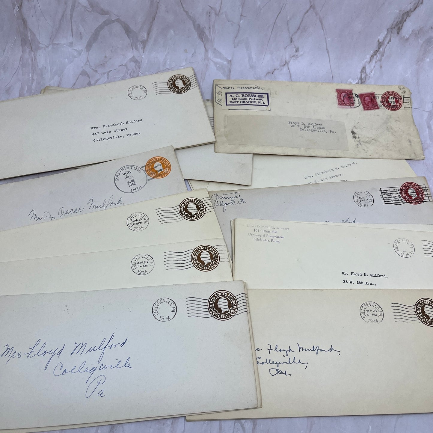1930-40s Huge Lot Floyd D Mulford Collegeville PA Postal Cover Envelopes TG7-EB3
