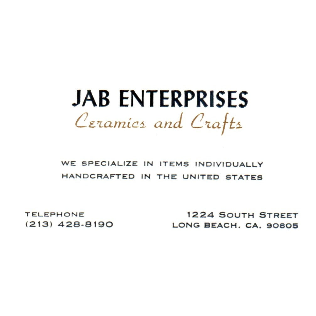 Jab Enterprises Ceramics and Crafts Long Beach CA Vintage Business Card SF3-B1