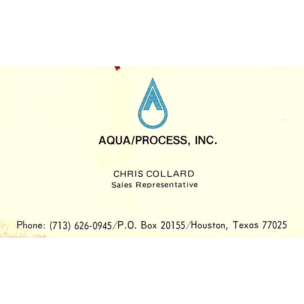 Chris Collard Aqua/Process Inc Houston Vintage Business Card SE5-B1