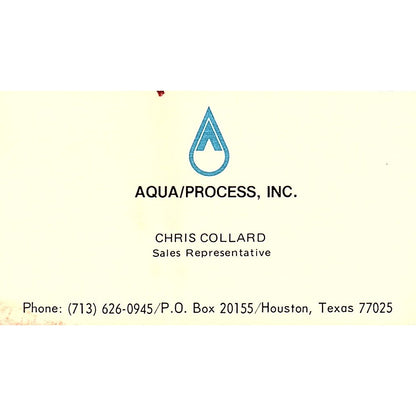 Chris Collard Aqua/Process Inc Houston Vintage Business Card SE5-B1