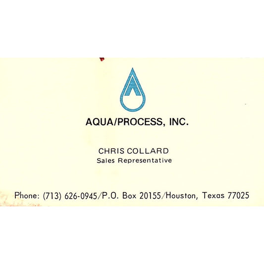 Chris Collard Aqua/Process Inc Houston Vintage Business Card SE5-B1