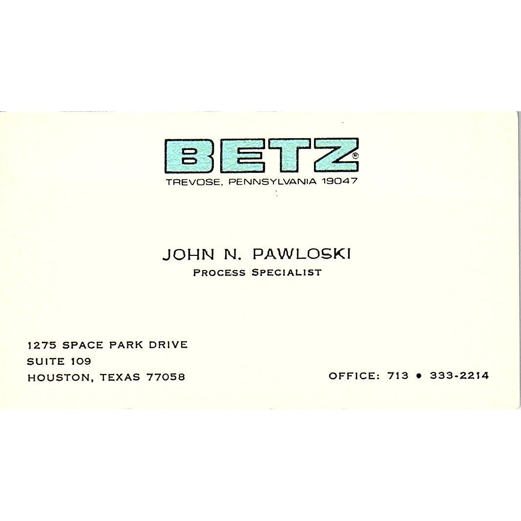 Betz John N Houston Pawloski Texas Vintage Business Card SB4-B9