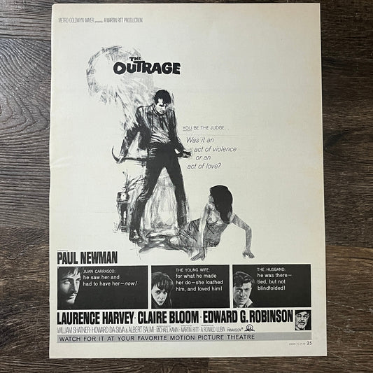 1964 The Outrage Paul Newman Motion Picture Vintage Magazine Ad 10x14 V10