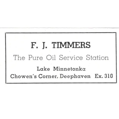 F.J. Timmers Lake Minnetonka Service Station MN 1940 Magazine Ad AF1-SS5