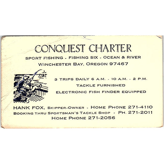 Conquest Charter Hank Fox Winchester Bay Oregon Vintage Business Card SB4-B10