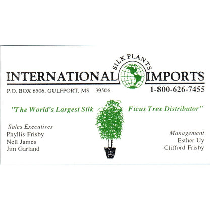 International Imports Silk Plants Gulfport MS Vintage Business Card SD8-B18