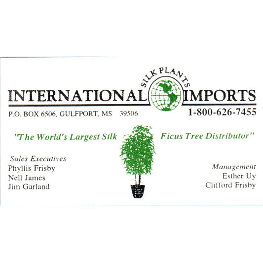 International Imports Silk Plants Gulfport MS Vintage Business Card SD8-B18