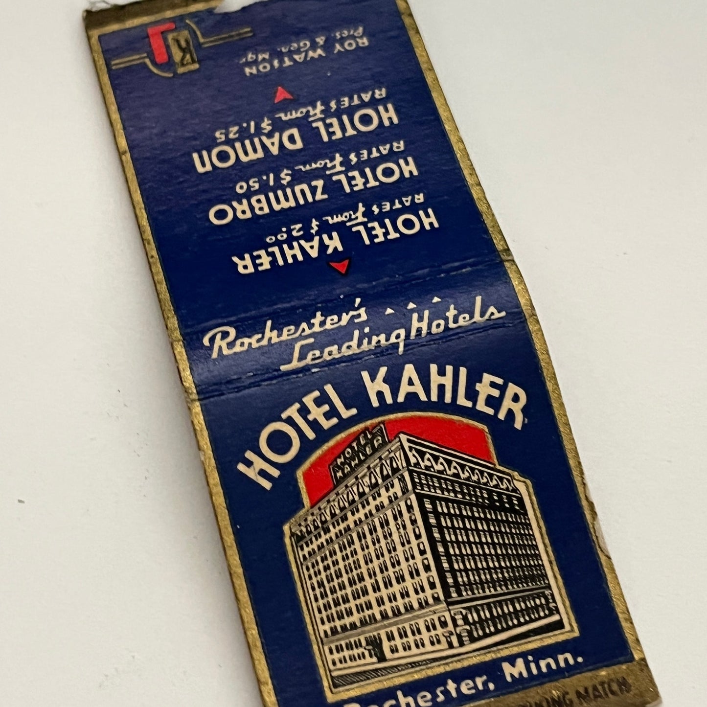 Hotel Kahler Rochester Minnesota Vintage Matchbook TB6-MB2-14