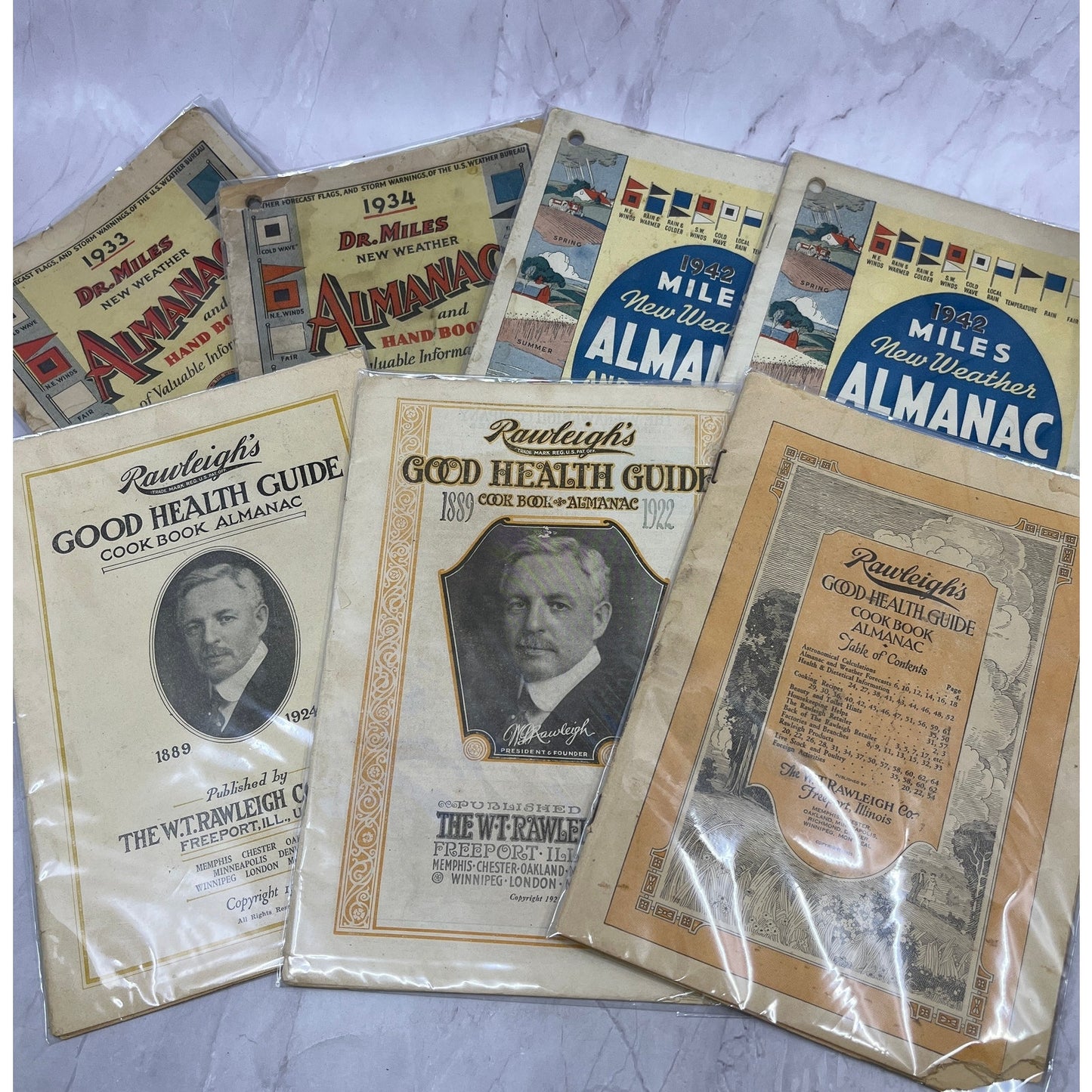 Lot of 7 Antique Almanacs Rawleighs, Dr. Miles TK3