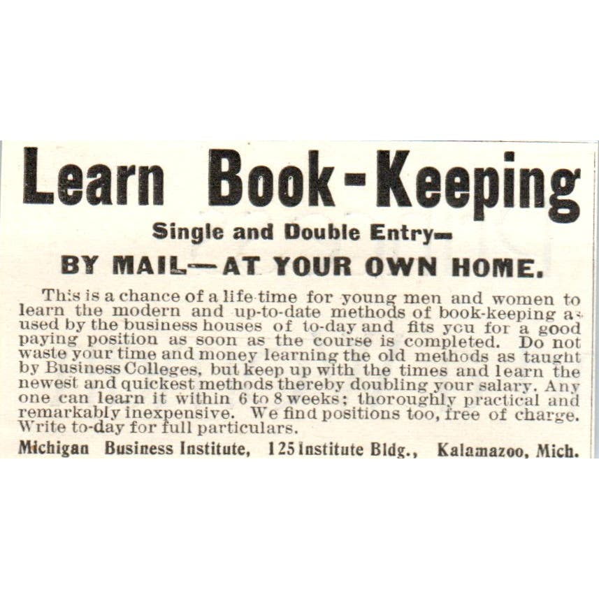 Correspondence School Michigan Business Institute Kalamazoo Advertisement AE7-A2