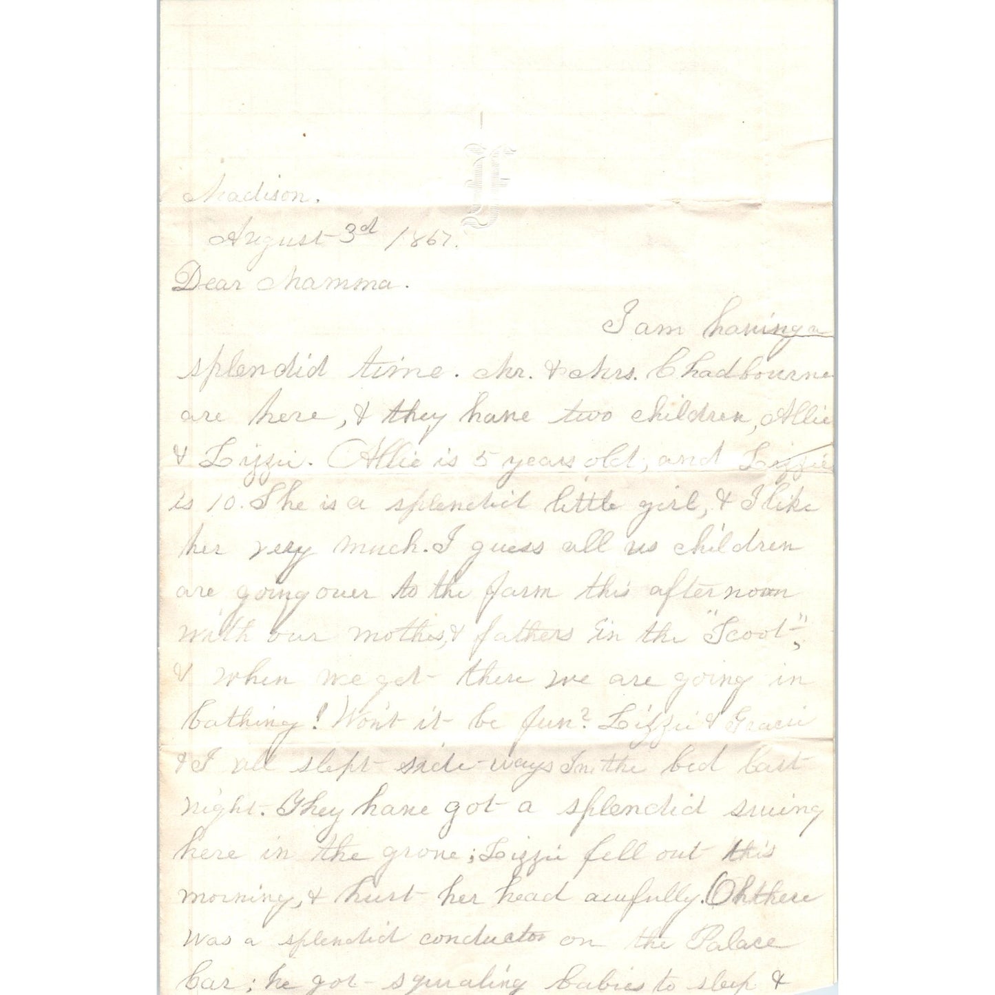 1867 Original Handwritten Letter From Girl in Madison Boarding School D21