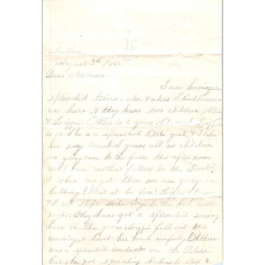 1867 Original Handwritten Letter From Girl in Madison Boarding School D21