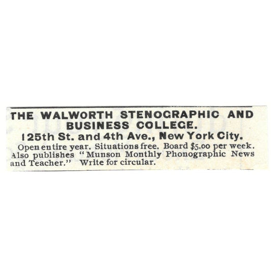 The Walworth Stenographic & Business College NY c1890 Victorian Ad AE9-CH3