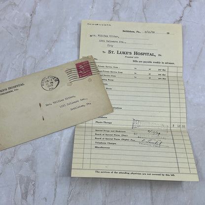 1939 St. Luke's Hospital Bethlehem PA Invoice Bill and Envelope EA5