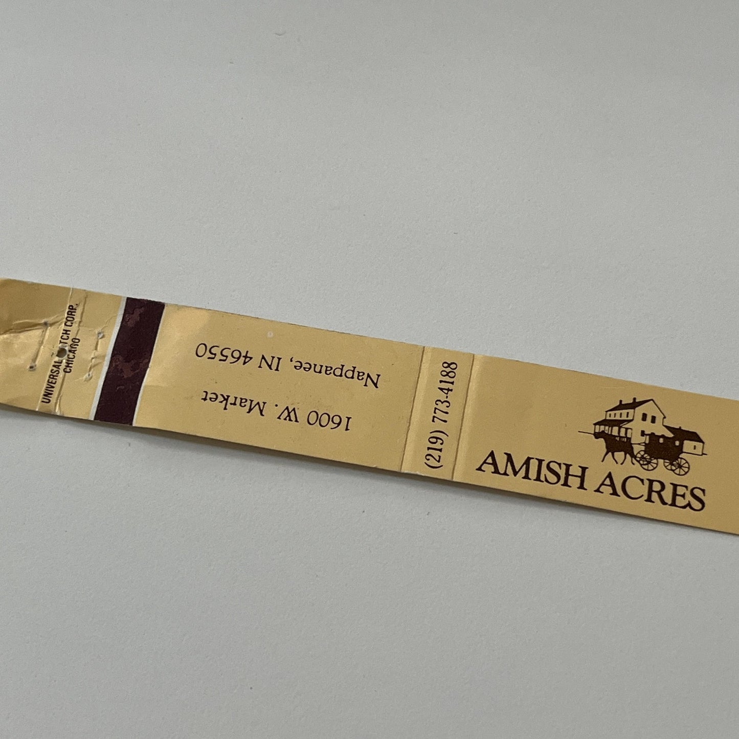 Amish Acres Nappanee IN Vintage Matchbook Cover TB6-MB1-14