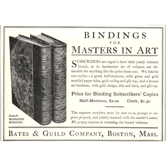 Bindings for Masters in Art Bates & Guild Co Boston c1905 Victorian Ad AE9-MA1