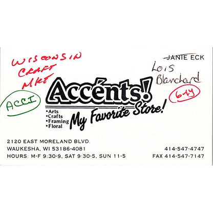 Lois Blanchard Accénts Waukesha WI Vintage Business Card SC9-B10