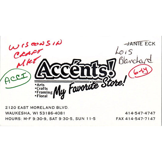 Lois Blanchard Accénts Waukesha WI Vintage Business Card SC9-B10