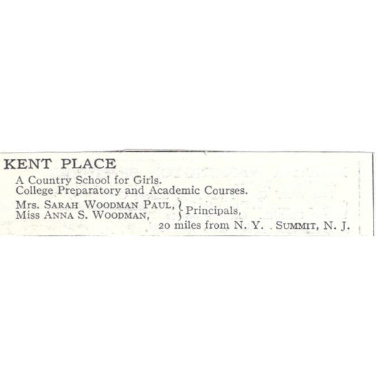 Kent Place Sarah Woodman Paul Anna Woodman Summit NJ c1918 Advertisement AE5-SV2