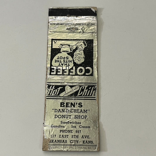 Ben's Dan-D-Cream Donut Shop Arkansas City KS Vintage Matchbook Cover MB8-6