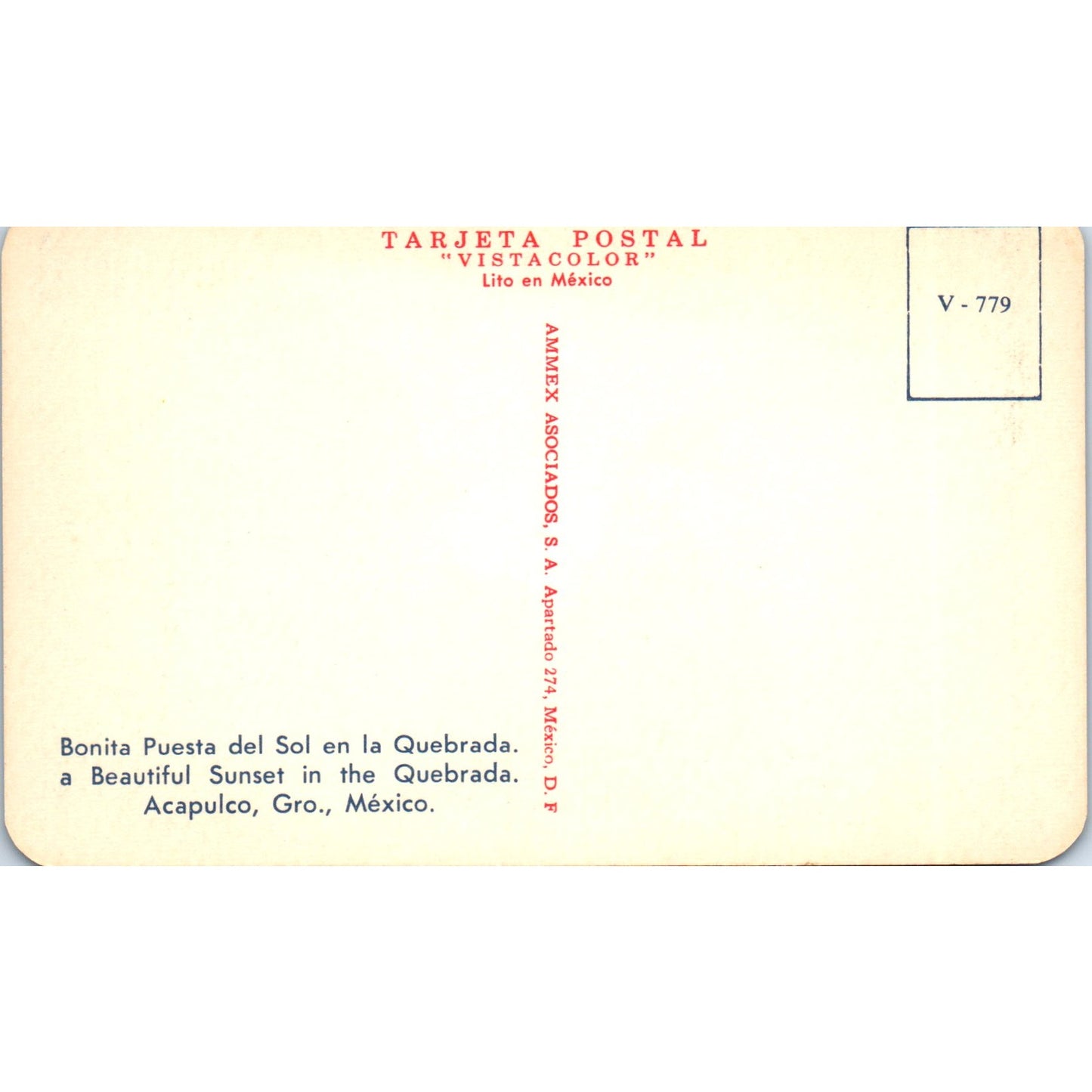 Bonita Puesta Del Sol Acapulco Gro. Mexico Vintage Postcard PE6