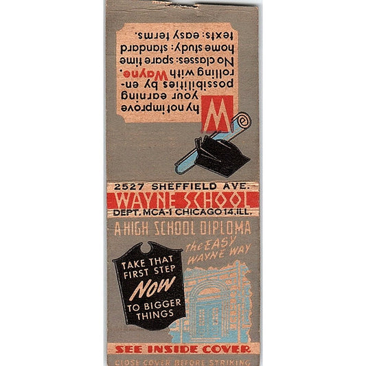 Wayne School High School Diploma Chicago Vintage Matchbook Cover SE5-Y2