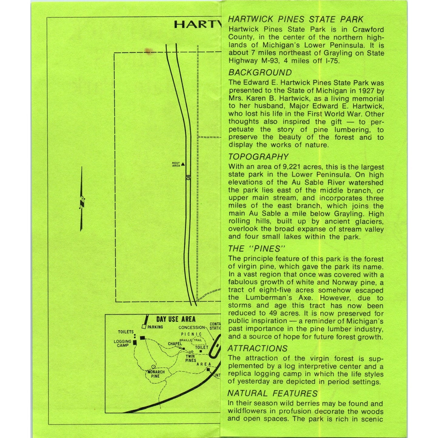 Vintage Hartwick Pines State Park Michigan Brochure TF4-B3