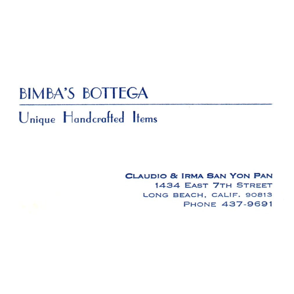 Vintage Unique Handcrafted Items Bimba's Bottega Claudio CA Business Card SF3-B1