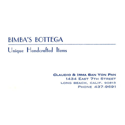 Vintage Unique Handcrafted Items Bimba's Bottega Claudio CA Business Card SF3-B1