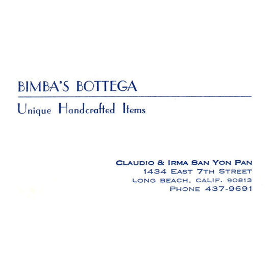Vintage Unique Handcrafted Items Bimba's Bottega Claudio CA Business Card SF3-B1