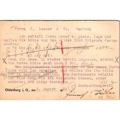 Heinrich Tödter Oldenburg Firma J Lesser & Co 1922 German Reich Postcard P5-12