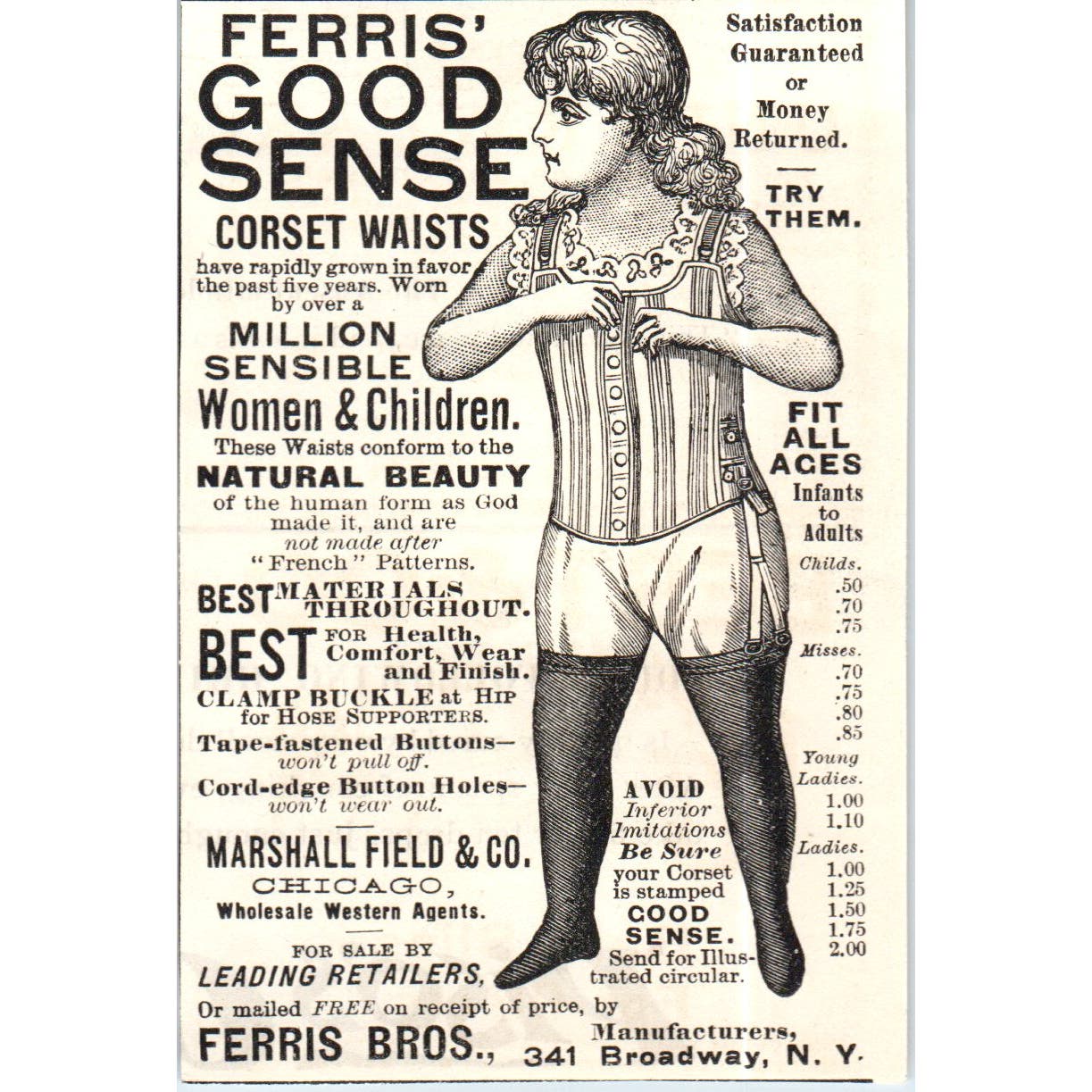 Ferris' Good Sense Corset Waists NY c1890 Victorian Ad AE8-CH8