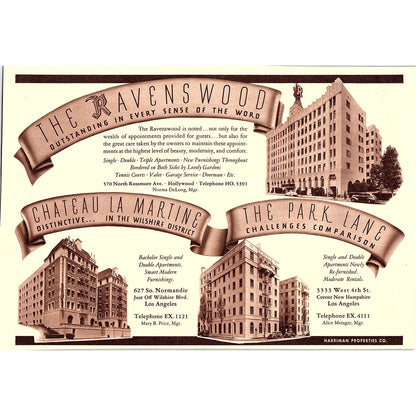 The Ravenswood, Château La Martine, The Park Lane Los Angeles CA 1940 Ad AG1-8