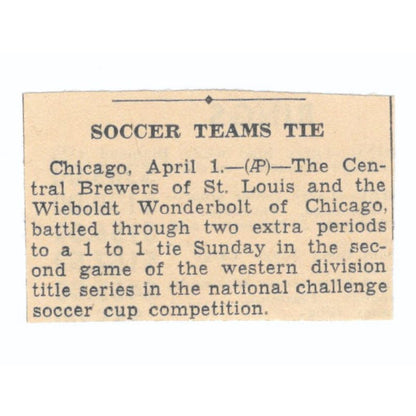 Soccer Wieboldt Wonderbolt Central Brewers 1935 Minneapolis News Article AE7-N6
