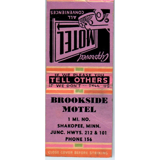 Brookside Motel Shakopee MN Vintage Matchbook Cover SD4-Y17