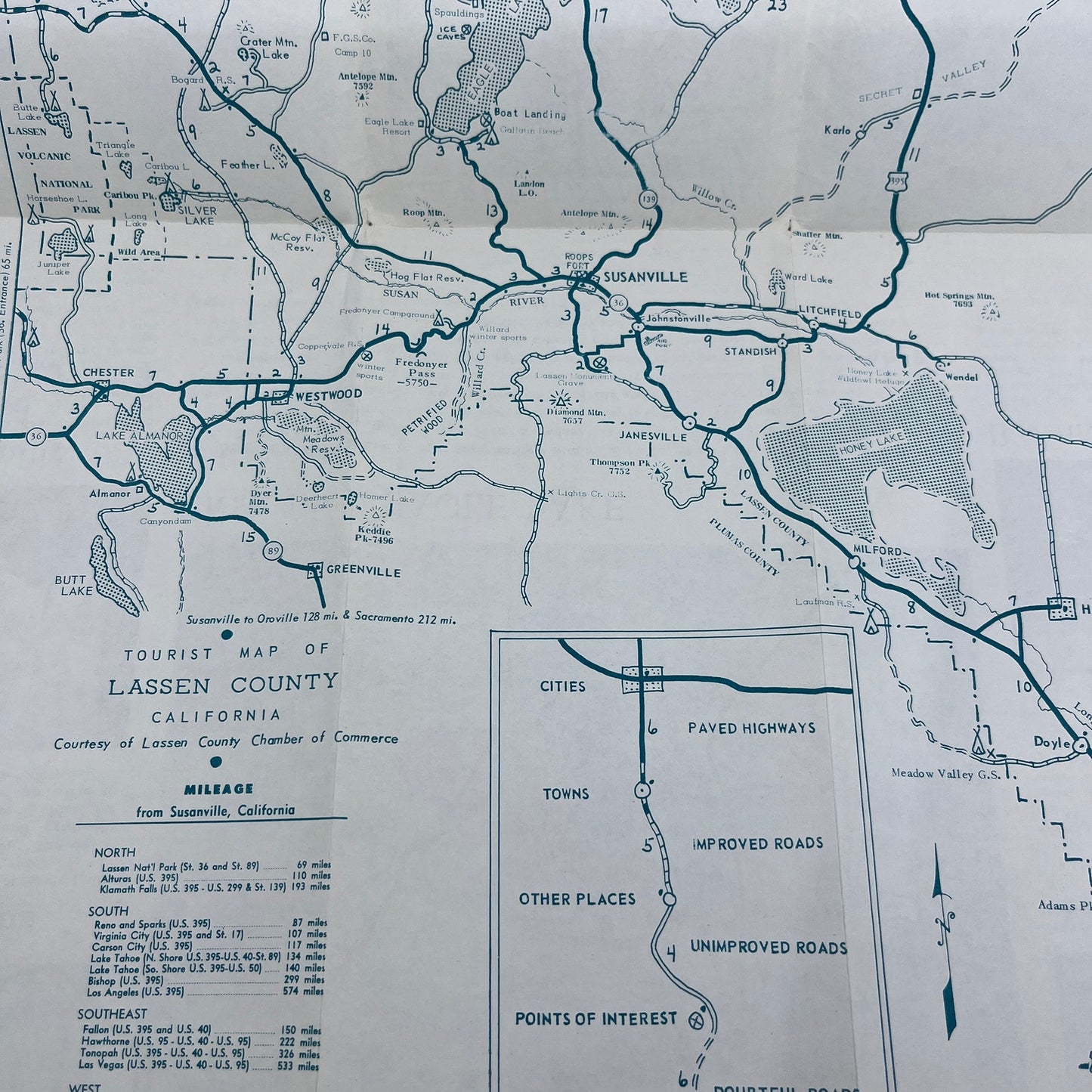 c1960 Lassen County Susanville CA Fold Out Brochure & Travel Map TH9-CB