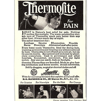 Thermolite Pain Remedy H.G. McFaddin & Co NY 1926 Ad AG3-M4