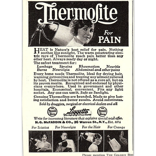 Thermolite Pain Remedy H.G. McFaddin & Co NY 1926 Ad AG3-M4