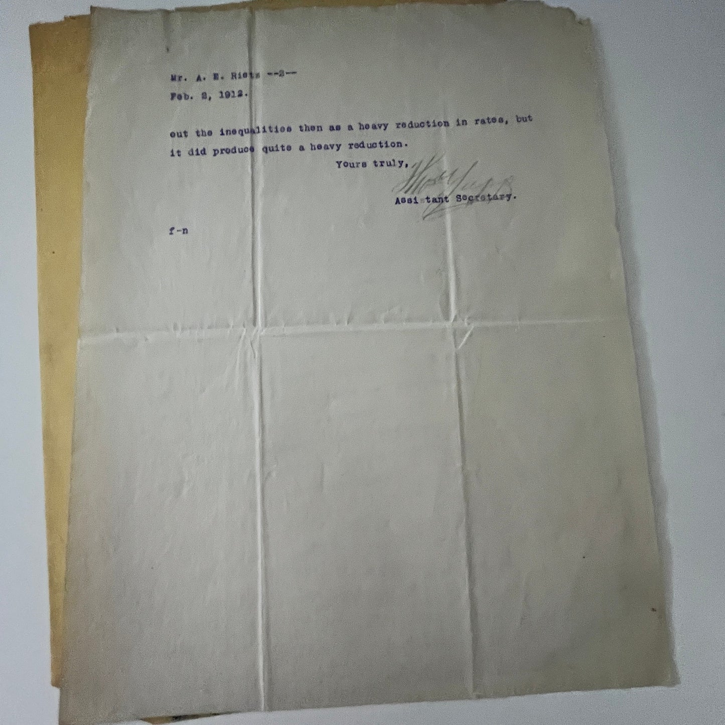 1912 Letter from Thomas Yapp, Minnesota Railroad & Warehouse Commission K22